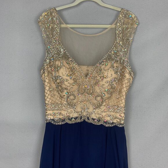 Zoey Grey Navy Skirt Champagne Beaded Bodice Evening Gown Size 18 Formal Gala - Picture 3 of 16